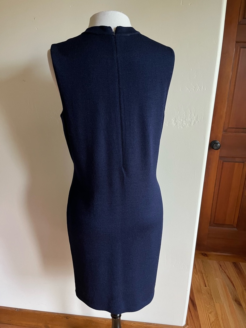 St. John Basics Santana Knit Navy Sleeveless Midi Sheath Dress - Picture 3 of 5